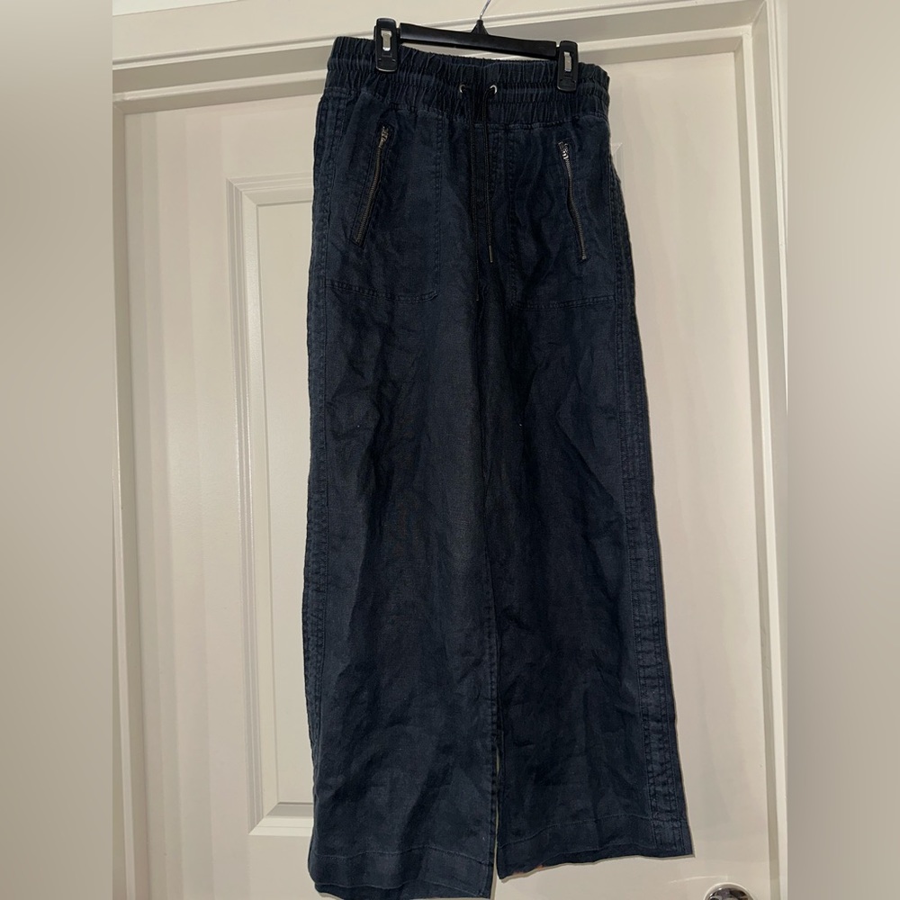 Athleta Womens Joggers 4 Petite Navy Blue Cabo Linen Pull On Casual Pant Bottoms